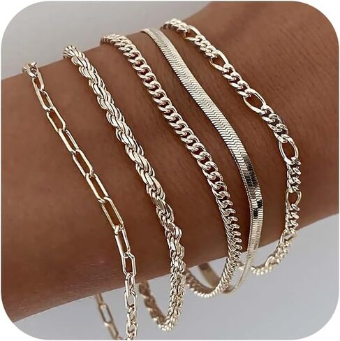NECOCY Gold Bracelets for Women Waterproof, 14K Gold Plated Jewelry Sets Trendy Thin Dainty Stackable Cuban Link Paperclip Chain Bracelet Pack Fashion Accessories Gifts for Womens in Saudi Arabia