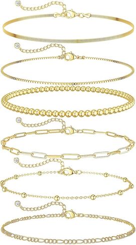 NECOCY Gold Bracelets for Women Waterproof, 14K Gold Plated Jewelry Sets Trendy Thin Dainty Stackable Cuban Link Paperclip Chain Bracelet Pack Fashion Accessories Gifts for Womens in Saudi Arabia