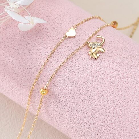 SISGEM Solid 14K Yellow Gold Lucky Elephant Anklet for Women, Real Gold Layered Heart Anklet Bracelet Fine Jewelry Anniversary Birthday Mother's Day Gifts for Her, Wife, Mom, 8''+2'' in Saudi Arabia