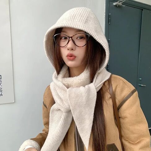 Women Solid Color Knitted Balaclava Scarf One Piece Winter Ear Protection Windproof Warm Beanies Hat Scarf Outdoor Supplies in Saudi Arabia
