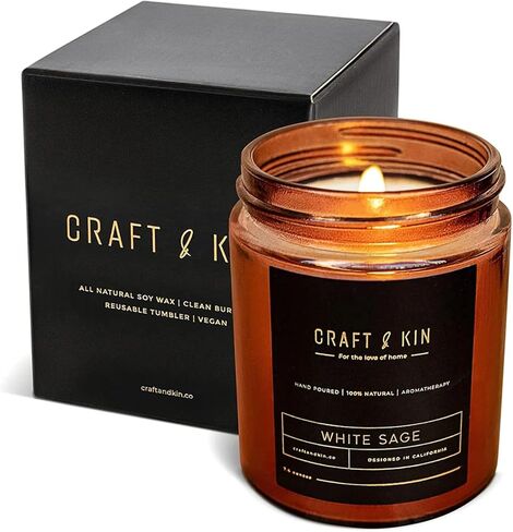 Craft & Kin Patchouli & Amber Scented Candle | 8 Oz 45 Hour Long Lasting | Classic Soy Spring Scented Candles Wood Wick | Made with Natural Soy | Gifts for Men and Women in Kuwait