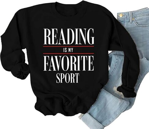 Reading Is My Favorite Sport Sweatshirt Funny Reading Sweatshirt Reader Booklover Gift Graphic Shirt Pullover Tops in Saudi Arabia
