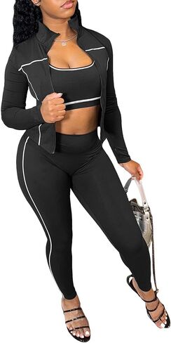 Famnbro Women Workout 3 Piece Set Sports Vest,Jacket & Leggings Pants- Yoga Gym Joggers Sweatsuits Tracksuit Sets in Saudi Arabia