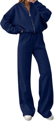 Two Piece Sweatsuit Sets For Women Wide Leg Jogging Set Zip Up Sweatshirt Wide Leg Pants Travel Casual Sweatsuits in Saudi Arabia