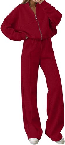 Two Piece Sweatsuit Sets For Women Wide Leg Jogging Set Zip Up Sweatshirt Wide Leg Pants Travel Casual Sweatsuits in Saudi Arabia