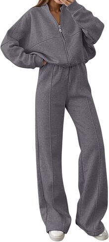 Two Piece Sweatsuit Sets For Women Wide Leg Jogging Set Zip Up Sweatshirt Wide Leg Pants Travel Casual Sweatsuits in Saudi Arabia