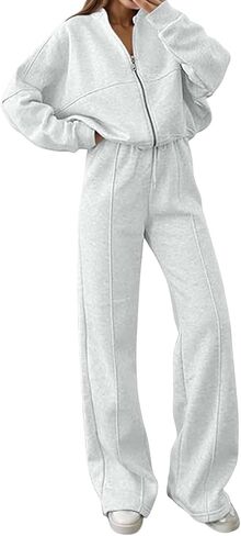 Two Piece Sweatsuit Sets For Women Wide Leg Jogging Set Zip Up Sweatshirt Wide Leg Pants Travel Casual Sweatsuits in Saudi Arabia