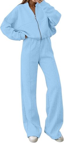 Two Piece Sweatsuit Sets For Women Wide Leg Jogging Set Zip Up Sweatshirt Wide Leg Pants Travel Casual Sweatsuits in Saudi Arabia