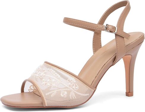 NEWBELLA Women's Square Toe Heeled Sandals-Stiletto Heel Slingbacks with Adjustable Ankle Strap & Mesh Panels, Wedding Party Dress Heels for Evening Events in Saudi Arabia