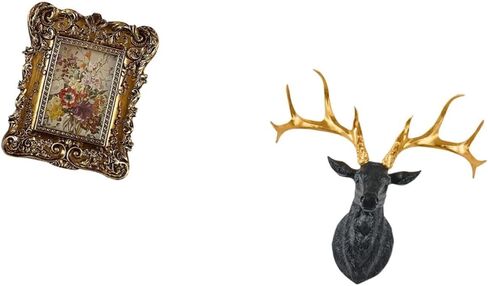 Fenteer Photo Frame Retro Table Picture Frame Vintage Ornate Wall Hanging Frame Resin Deer Head Statue Sculpture Suitable for Living Room Bedroom Study Dining in Saudi Arabia