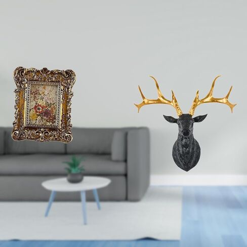 Fenteer Photo Frame Retro Table Picture Frame Vintage Ornate Wall Hanging Frame Resin Deer Head Statue Sculpture Suitable for Living Room Bedroom Study Dining in Saudi Arabia