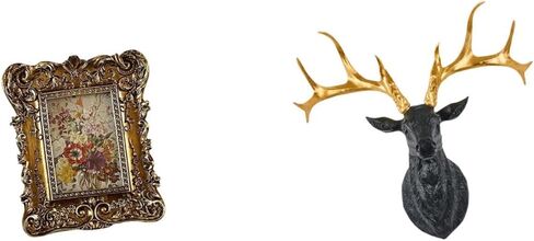 Fenteer Photo Frame Retro Table Picture Frame Vintage Ornate Wall Hanging Frame Resin Deer Head Statue Sculpture Suitable for Living Room Bedroom Study Dining in Saudi Arabia