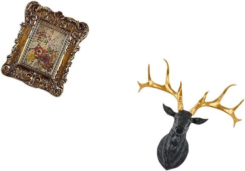 Fenteer Photo Frame Retro Table Picture Frame Vintage Ornate Wall Hanging Frame Resin Deer Head Statue Sculpture Suitable for Living Room Bedroom Study Dining in Saudi Arabia
