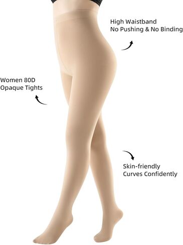 Women's 80 Denier Soft Opaque Tights, High Waist Solid Color Footed Pantyhose in Saudi Arabia