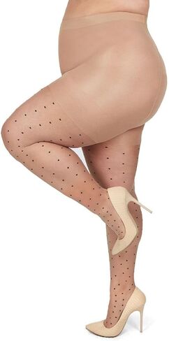 MeMoi Women's Pindot Sheer Curvy Control Top Tights Nude-Black 1X/2X in Saudi Arabia