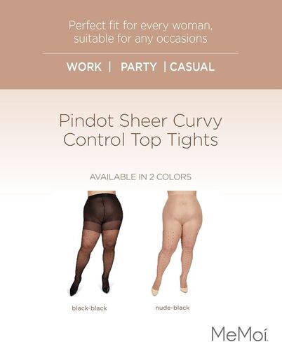 MeMoi Women's Pindot Sheer Curvy Control Top Tights Nude-Black 1X/2X in Saudi Arabia