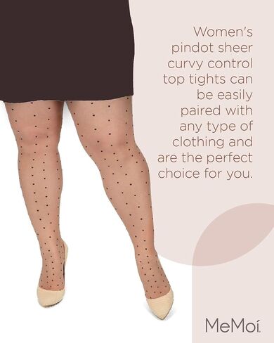 MeMoi Women's Pindot Sheer Curvy Control Top Tights Nude-Black 1X/2X in Saudi Arabia