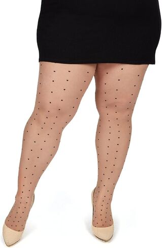 MeMoi Women's Pindot Sheer Curvy Control Top Tights Nude-Black 1X/2X in Saudi Arabia
