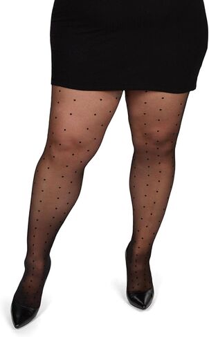 MeMoi Women's Pindot Sheer Curvy Control Top Tights Nude-Black 1X/2X in Saudi Arabia