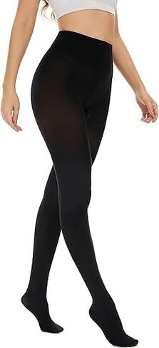Womens 80 Denier Opaque Tights High Waisted Ultra Soft Microfiber Elastic Black Solid Color Footed Pantyhose for Women in Saudi Arabia