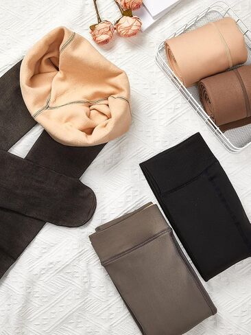 JaGely 5 Pairs Fleece Lined Tights Women Translucent Leggings Winter Thermal Sheer Tights for Girl, 5 Colors (Pantyhose, Medium-(40-70kg) 220g/Thick Fleece) in Saudi Arabia