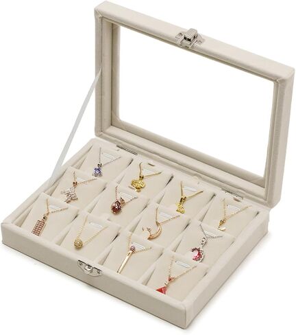 Jewelry Box Necklace Organizer Tray Necklace display Case for storage Jewelry small Necklaces display Stand 12 Slot Pendant Holder for Women (Grey) in Kuwait