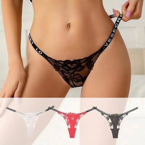 Women Sheer Lace Mesh Thong Low Rise Minimal Fit Lightweight Underwear Soft Silhouette Lingerie in Saudi Arabia