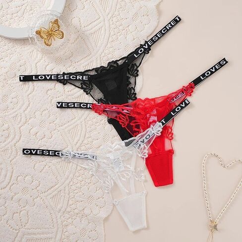 Women Sheer Lace Mesh Thong Low Rise Minimal Fit Lightweight Underwear Soft Silhouette Lingerie in Saudi Arabia