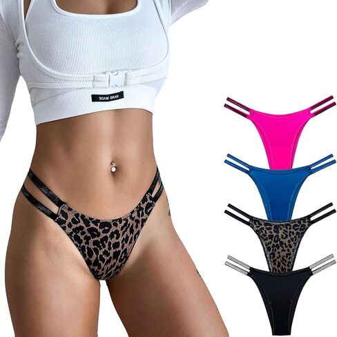 Women's Rhinestone Dual Waistband Thong Underwear No Show Seamless Hipster G-string 4Pack in Saudi Arabia
