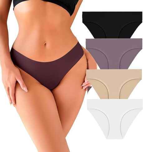4 Pack Seamless Women Underwear Thongs,No Show Ladies Thong,No Line Workout Breathable Comfortable Panties,Soft Undies in Saudi Arabia