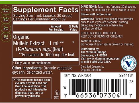 Organic Liquid Mullein a" Full Spectrum a" Supports Healthy Respiratory Function a" Alcohol-Free (2 fl. oz.) in Kuwait