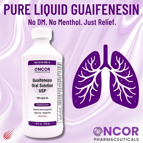 Oncor Guaifenesin 100 mg/5 mL Expectorant Cough Syrup, 16 fl oz | Chest Congestion Relief | Sugar Free & Alcohol Free in Saudi Arabia