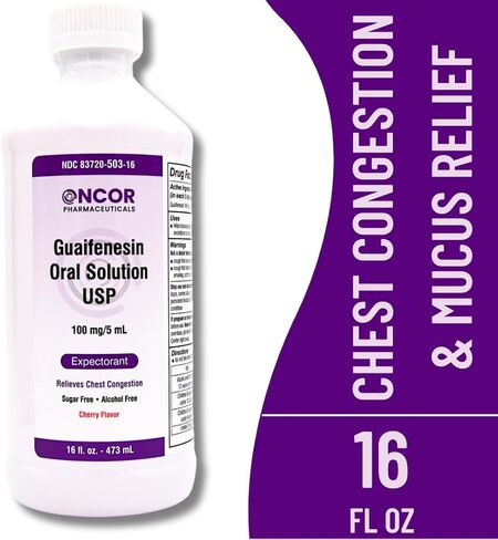 Oncor Guaifenesin 100 mg/5 mL Expectorant Cough Syrup, 16 fl oz | Chest Congestion Relief | Sugar Free & Alcohol Free in Saudi Arabia