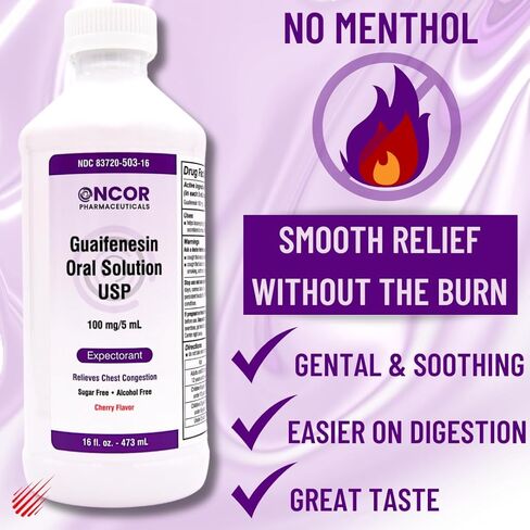 Oncor Guaifenesin 100 mg/5 mL Expectorant Cough Syrup, 16 fl oz | Chest Congestion Relief | Sugar Free & Alcohol Free in Saudi Arabia