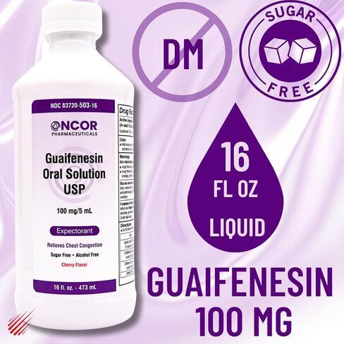 Oncor Guaifenesin 100 mg/5 mL Expectorant Cough Syrup, 16 fl oz | Chest Congestion Relief | Sugar Free & Alcohol Free in Saudi Arabia