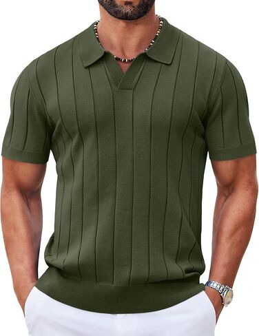 COOFANDY Mens Polo Shirts Short Sleeve V Neck Knit Shirts for Men Casual Old Money Clothes Mens Golf Shirt in Kuwait