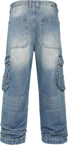 Men's Y2K Hip Hop Baggy Cargo Jeans Loose Fit Wide Leg Denim Pants Casual Streetwear Trousers in Saudi Arabia