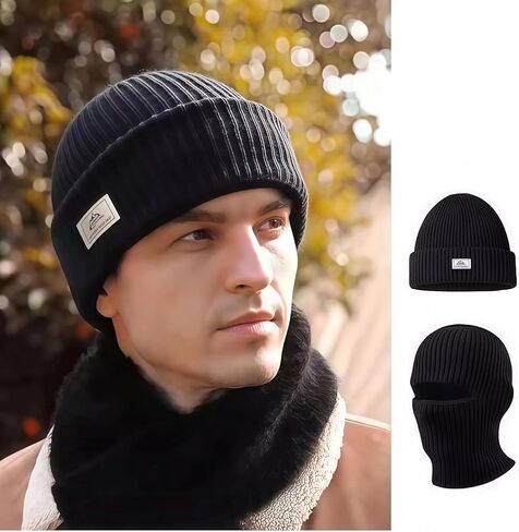 2 in 1 Balaclava Face Mask Beanie Hat - Knitted Beanie for Men Women Winter Warm Full Face Cover Ski Mask for Outdoor Sports in Saudi Arabia