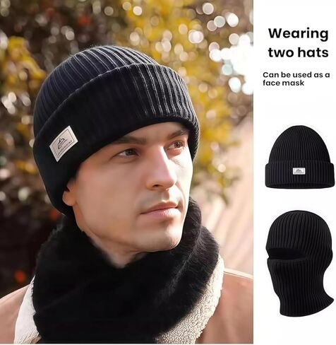 2 in 1 Balaclava Face Mask Beanie Hat - Knitted Beanie for Men Women Winter Warm Full Face Cover Ski Mask for Outdoor Sports in Saudi Arabia