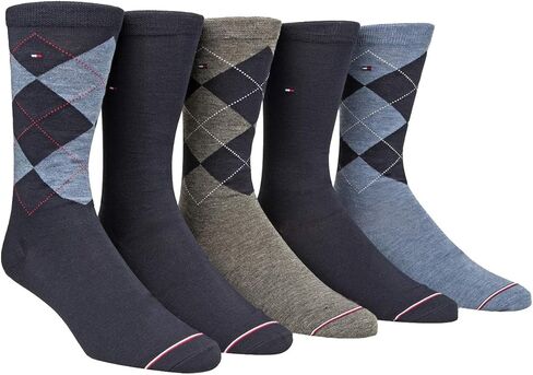 Tommy Hilfiger Men's 5 Pack Signature Argyle-Dress Crew Socks-black (Shoe Size 7-12, Classic Navy) in Saudi Arabia