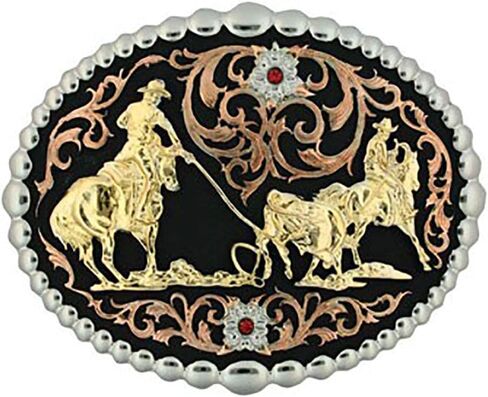 Montana Silversmith Tri Color Team Roper Attthing Belt Buckle - 60969 in Saudi Arabia
