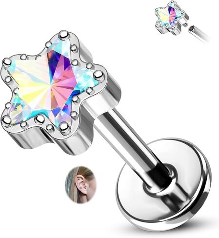 CM Crareesi Mania Titanium Star Helix Stud Earrings 16G Internally Threaded Cartilage Tragus Flat Back Stud Earring Hypoallergenic Medusa Piercing Jewelry in Saudi Arabia