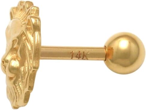 ANYGOLDS 14k Real Solid Gold Unique Lion Stud Earring - Ideal for Cartilage Daith Helix Tragus Conch Rook & Snug - 18gauge Ear Post Stud - Perfect for Minimalist Design - Sold as a Single in Saudi Arabia