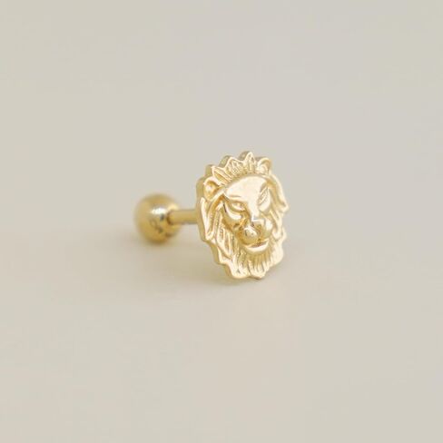 ANYGOLDS 14k Real Solid Gold Unique Lion Stud Earring - Ideal for Cartilage Daith Helix Tragus Conch Rook & Snug - 18gauge Ear Post Stud - Perfect for Minimalist Design - Sold as a Single in Saudi Arabia