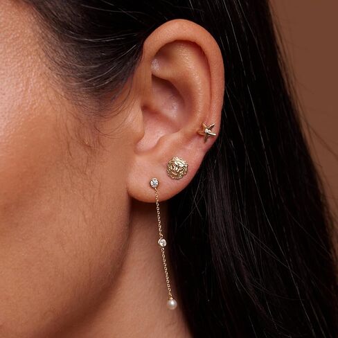 ANYGOLDS 14k Real Solid Gold Unique Lion Stud Earring - Ideal for Cartilage Daith Helix Tragus Conch Rook & Snug - 18gauge Ear Post Stud - Perfect for Minimalist Design - Sold as a Single in Saudi Arabia