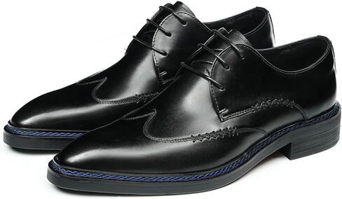 Santimon Men's Wingtip Oxfords Formal Dress Shoes - Genuine Leather Pointed Toe Lace-Up Derby for Business Casual & Wedding - Polished Upper, Cushioned Insole, Non-Slip Rubber Sole in Saudi Arabia