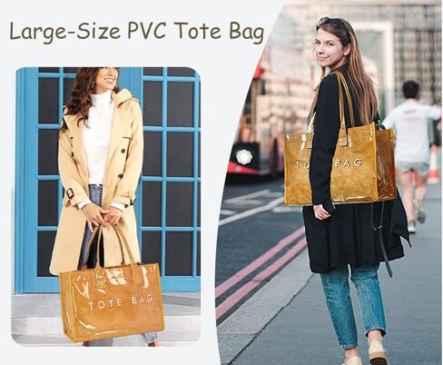 حقيبة حمل من مادة PVC للنساء كبيرة الحجم مصنوعة من البلاستيك ومحفظة كتف مطبوعة بحروف وحقيبة يد هوبو بمقبض علوي in Kuwait