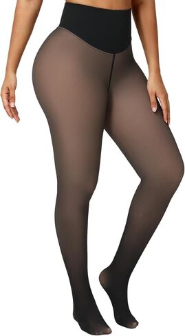DancMolly Fleece Lined Tights Women Skin Tone Color Warm Thermal Winter V High Waist Leggings with Fuzzy Lining in Kuwait