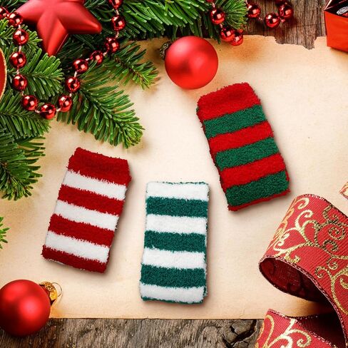 3 Pairs Christmas Fuzzy Knee High Striped Socks 3 Style Novelty Colorful Striped Socks Christmas Gifts for Women Girls Costume in Saudi Arabia