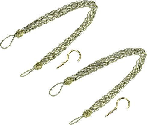 uxcell 2Pcs Curtain Tiebacks, 58cm/23 Braided Drapery Holdback Holder Decorative Rope Tie Back, Olive Green/Mixed Silver in Saudi Arabia